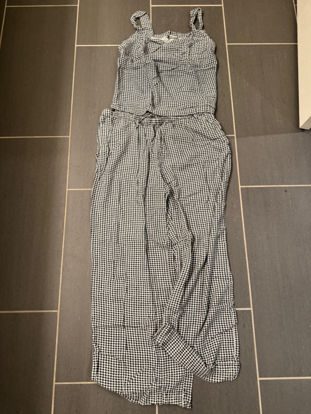 a new day Black/White Linen Top and High-waisted Drawstring Set size L